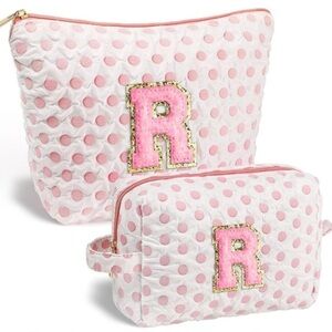 Letter “R” Cute Makeup Bag | White/Pink Initial Cosmetic Travel Bag | NEW!💓